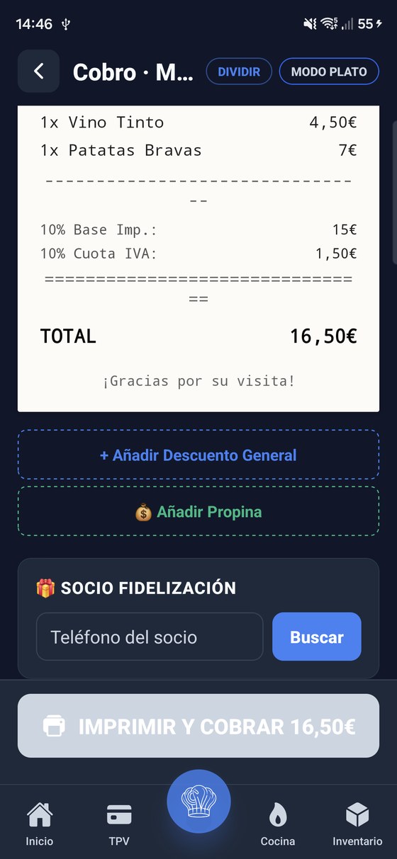 Cobro con ticket, IVA y propina