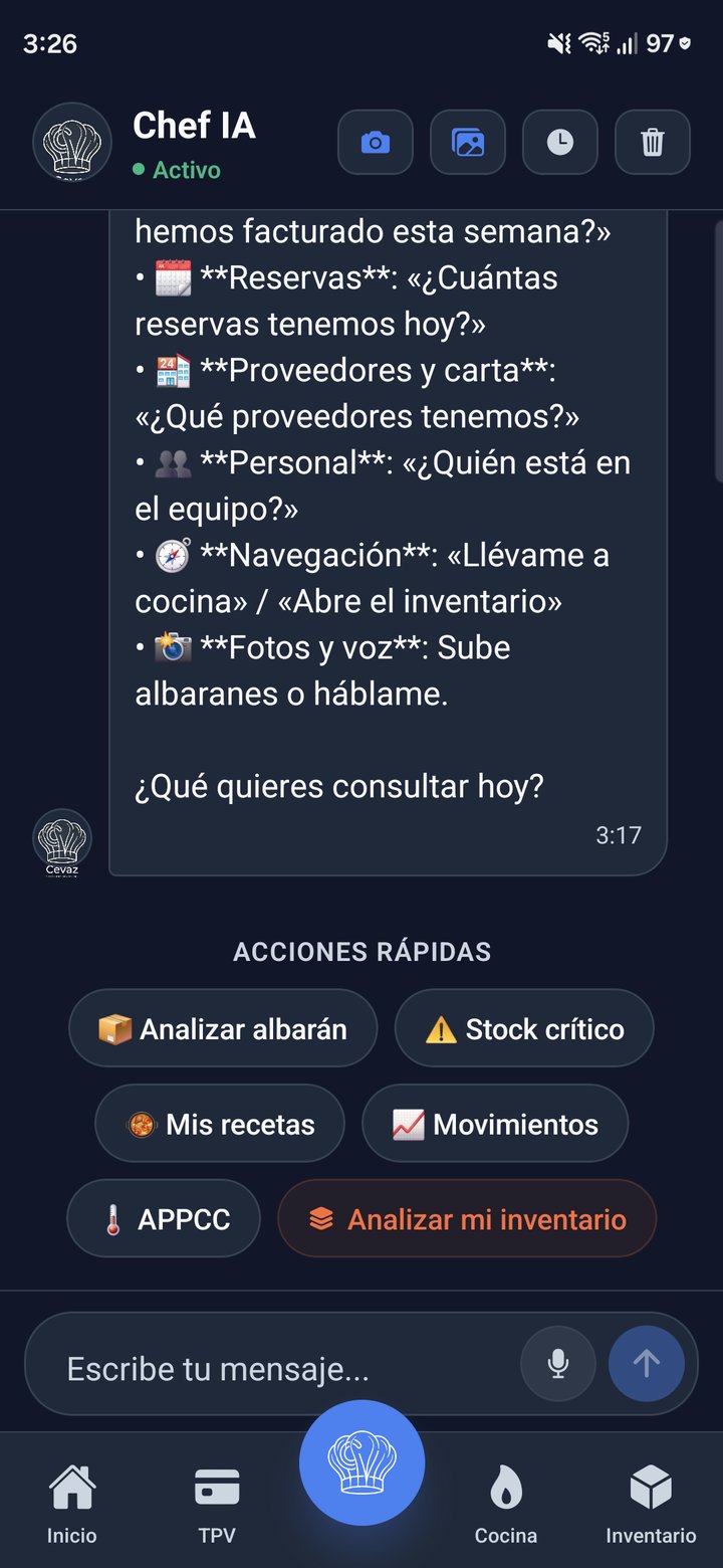Chat de Chef IA, el asistente de inteligencia artificial de Cevaz