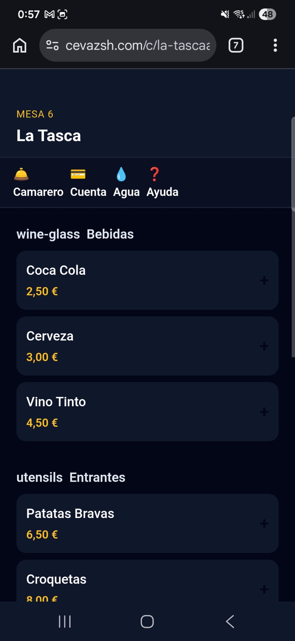 Carta pública que ve el cliente al escanear el QR