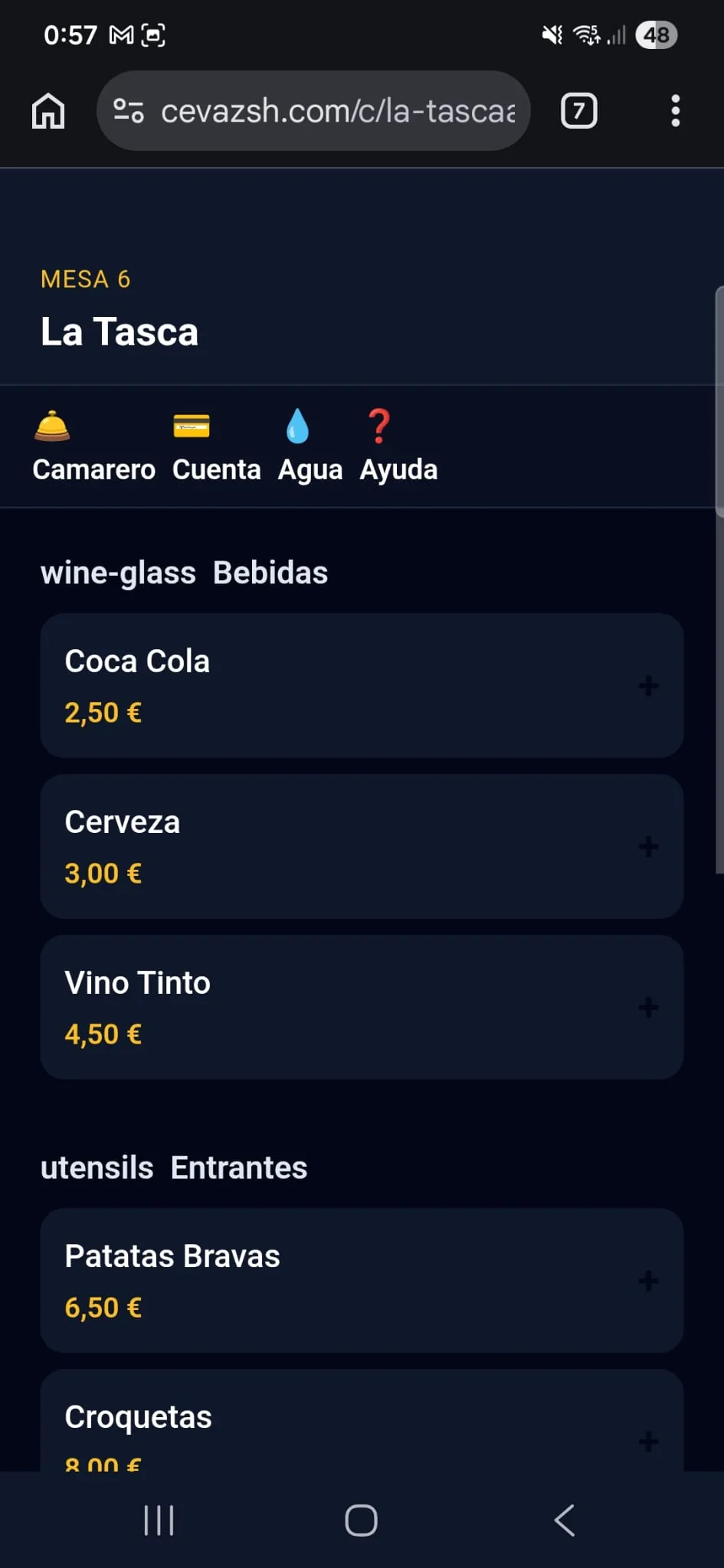 Carta pública que ve el cliente al escanear el QR